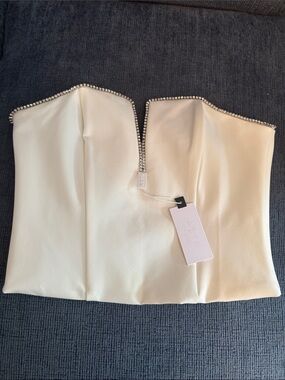 Astr Cream Strapless Bustier Top with Rhinestone Trim
